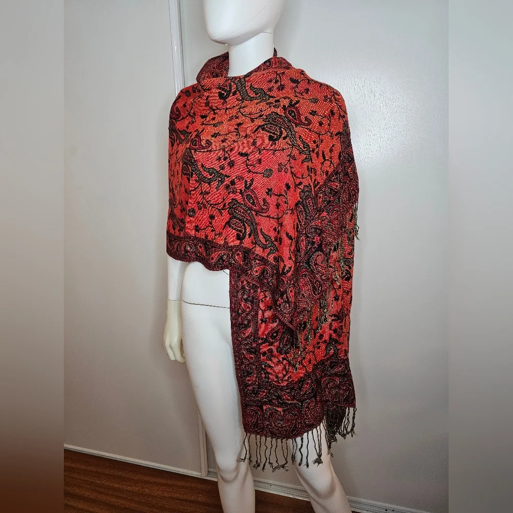 Unique Elegant Black and Red Paisley Shawl